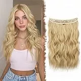 FESHFEN Secrets Haare Extensions Lange Gewellt Haarverlängerung Invisible Secret Haarextension Synthetik Haare Unsichtbarem Haarteile für Frauen Champagner Blond 50 cm
