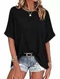 Wayleb T Shirt Damen Oversize Sommer Rundhals Kurzarm Basic Oberteil Einfarbig Lockeres Tshirt Casual Blusenshirt für Alltag Urlaub Freizeit
