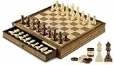 Peradix 38CM/15IN Magnetisch Schachspiel mit Dame aus Holz, 2 in 1 Schachbrett mit Lagerschublade und 2 Königin, Reiseschach Holz Hochwertig Schach Spielzeug für Kinder und Erwachsene