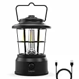 Lepro LED Retro Campinglampe Wiederaufladbar, Stufenlos Dimmbar, Powerbank-Funktion, IPX4 Wasserdicht, bis zu 160h Laufzeit, Dekorative Laterne für Camping, Garten & Notfall, Schwarz