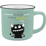 H:PPY life Tasse Monster mit Spruch Stärke | Becher mit schwarzem Trinkrand, 35 cl, Höhe 8,4 cm | lustiges Geschenk, für Freunde | 74161