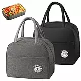 2 Stück Tragbare Lunchtasche Erwachsene, KüHltasche Klein 7l Lunchbox Tasche, Lunch Bag, Thermotasche mit Folienfutter für Arbeit, Schule, Picknick, Reisen,für Frauen Männer, Schwarz und Grau