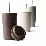 MAMEIDO Thermobecher mit Strohhalm 470 ml, Trinkbecher mit Deckel und Strohhalm aus Edelstahl doppelwandig isoliert, auslaufsicher, Coffee to go Becher (Wild Allure)