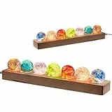 FIYSON 3D Kristallkugel Nachtlicht,USB 40mm Glas Kugel,7 Stück farbige Astronomie Sternenhimmel LED Ball Lampe,Mit Holzsockel,für Weihnachten/Geburtstag Astronomie Geschenk (Stil 1)