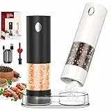 CIRCLE JOY Salz und Pfeffermühlen Elektrisch 2er Set mit Sockel, Wiederaufladbare Gewürzmühlen mit 95ml Transparenter Behälter, Weißem LED-Licht und Einstellbarer Grobheit, Schwarz-Weiß