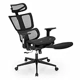 ALPHA HOME Bürostuhl Ergonomischer Schreibtischstuhl mit Fußstütze und Verstellbarer Kopfstütz, Atmungsaktiver Chefsessel mit 3D Armlehne und hoher Rückenlehne, Computerstuhl bis zu 160kg belastbar