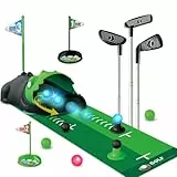 TERRAMUS Verbessertes Minigolf Set Spielzeug für Kinder, 14PCS Indoor Outdoor Golfkoffer Spiel Set mit 2 bunten Golfschläger, 6 Bälle, Putting Matte Spielzeug für Jungen