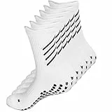 Rutschfeste Fußballsocken für Herren und Damen, gepolsterte Griffsocken, atmungsaktive Slipper-Socken, rutschfeste Aheletik-Socken für Rugby, Fußball, Yoga, Fitnessstudio, Weiß 02 - 3 Paar, M