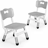 Clevich Kinder Schreibtischstuhl 2PCS, Kinderstuhl Plastik bis 100KG, Kinder Stuhl Höhenverstellbar, mit Rückenlehne, ab 2 Jahr, Schule, Kinderzimmer, Tagespflege, Kindermöbel (Blau) (Grau, 2PCS)
