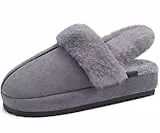 ONCAI Damen Fuzzy Hausschuhe, Plüsch Slipper, Damen Orthopädisch, Warm Kuschelig Felliger Komfort Schlafzimmer Archstütze, Damen Shearling Winter Haus Orthotic Plantar Indoor Outdoor,Grau Größe 40