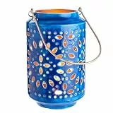BUTLERS Laterne 16x25 cm Eisen - Blue MAROCCO - Windlichter im orientalischen Design | Tischdekoration für Garten & Balkon | Deko Laterne mit Henkel zum Aufhängen
