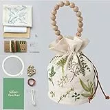 Smart-Feather Stickerei Kordel Tasche Kits mit Mustern, Needlepoint Sewing Handtasche Kit für Anfänger, Stickerei Start Kit mit Hoop (A)
