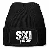Ski You Later – lustige Wintermütze | Beanie für Damen & Herren, warm, elastisch & Unisex, Strickmütze mit Patch & Druck, perfekt für Après-Ski, Weihnachtsmarkt & Fasching | Schwarz