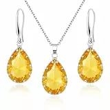 Linawe Silber Schmuck Set Schmucksets für Damen, Gelb Ohrringe Silber Hängend Anhänger Ohrringe Set, Kette Halskette Kettenanhänger, Damenohrringe Earrings Necklace Women