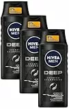 NIVEA MEN Deep Shampoo mit Aktivkohle für Fettige Haare - Revitalisierendes Männer Tiefenreinigung, Veganes, Langanhaltendes Frischegefühl (250 ml) (Packung mit 3)