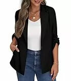 PrinStory Blazer Für Damen Verstellbare Ärmel Longblazer Geschäft Büro Blazer Anzug Sportlich Jack Trenchcoat (Schwarz, EU 42-44)