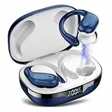 Bluetooth Kopfhörer Sport, Kopfhörer Kabellos Bluetooth 5.3, 60 Std Kabellose Kopfhörer mit Tiefer Bass, In Ear Kopfhörer mit 4 ENC Klarer Mic, IPX7 Wasserdichte Ohrhörer mit Ohrhaken Weiß Blau