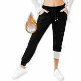 Leafigure Damen Thermo Jogginghose, Warme Gefütterte Fleece Laufhose, Sweathose Sporthose Trainingshose Schwarz S