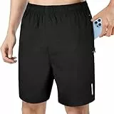 AUYAO Sporthose Kurz Herren, Trainingshose Herren Kurz, Herren Sport Shorts, Gymshort Leichte Schnell Trocknend Laufshort Kurze Hosen mit Reißverschlusstasche, Tennis Short Sportbekleidung(Schwarz/M)