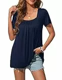 Florboom Kurzarm Damen Sommer Tshirt Lässige Tunika Top Oberteile, Marineblau M