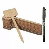 Worown 30 Stück Umweltfreundliche Pflanzenschilder aus Bambus, Extra lange T-förmiges, Langlebiges Pflanzschilder Holz mit Schwarzer Wasserfest Markerstift (H:18cm x W:6cm)