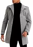 Leif Nelson Mantel Herren Grau Jacke Kurzmantel Slim Fit Wollmantel Wintermantel Übergangsjacke Männer Winter Trenchcoat Lange Freizeitjacke Business Größe L