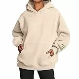 TANMESSO Damen-Kapuzenpullover, Oversize-Fleece, langärmelig, Y2K, modisch, Winter, Herbst, Outfit, aprikose, S