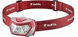 VARTA Stirnlampe LED inkl. 3x AAA Batterien Kopflampe, Outdoor Sports H20 Pro, drei Leuchtmodi, spritzwassergeschützt, Dimmfunktion, mit schwenkbarem Kopf, rot