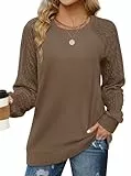 Aokosor Damen Pullover Rundhals Oversize Sweatshirt Elegant Herbst Winter Langarm Tops Oberteile Kaffee M