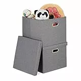 Relaxdays Aufbewahrungsbox 2er Set, faltbare Ordnungsbox mit Deckel, je 51 l, Faltbox quadratisch, 34 x 43 x 43 cm, grau