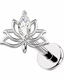 OUFER Body Piercing Lip Stud: Titanium Lotus Cartilage Earring 18G(1.0mm) Threadless Labret Bar with CZ/Moss Agate Helix Tragus Nose Lip Piercing Jewelry