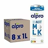 Alpro This is Not Milk Weniger Fett – Vegan und milchfrei – 1,8 Prozent Fett – Von Natur aus laktosefrei – Reich an Ballaststoffen, Calcium und Vitaminen – 8 x 1 L – Haltbar