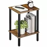 MAHANCRIS Beistelltisch, Kleiner Tisch, Schmaler Couchtisch, Nachttisch mit 2 Ebenen, Industriestil, Gestell aus Holzwerkstoff, für Wohnzimmer, Schlafzimmer, Büro, Vintagebraun und Schwarz AETHR7901N1