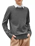 Arshiner Basic Strickpullover für Jungen Herbst Winter Einfarbig Kinder Pullover Rundhals Stricken Schooluniform Sweater Langarmshirt für Junge Dunkel Grau 140