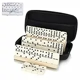 LOVITERRA Double 6 Dominos Set für Erwachsene, langlebige 28 Spielsteine mit 4 Holzständern und Tragetasche, klassische Brettspiele, tragbares Reisespiel