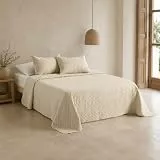 GAMUSI Gesteppte Tagesdecke, leicht, für 180 cm Bett, 270 x 270 cm, Beige
