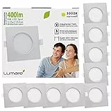 Lumare 9x LED Einbauspot 6W IP44 extra flach 230V auch für Bad und Feuchtraum silber nur 26mm Einbautiefe Slim Deckenspot quadratisch mit integriertem 400lm LED Leuchtmittel