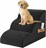ROMROL Hundetreppe 3 Stufen – rutschfeste Haustiertreppe für kleine Hunde & Katzen – Waschbarer Bezug, Hochdichter Memory-Schaum – Weiche Einstiegshilfe für Sofa & Bett – Gelenkschonend, Schwarz