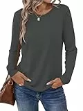 Cuptacc T Shirt Damen Langarm Frühling Große Größen Solid Basic Longsleeve Damen Oversized Leicht Und Luftig Elegant Rundhals Sweatshirt Dunkelgrau M Mittel