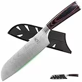 FULLHI Santoku Messer,Multi Farbe 7 Zoll japanisches Messer mit Schutz Küchenmesser mit Scheide (Kaffee Holz)