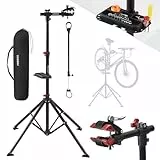 Arebos Fahrrad-Montageständer mit Tasche, 360° drehbar, für Mountainbike, E-Bike und Citybike, mit Schnellspannvorrichtung, Profi-Reparaturständer – Schwarz/Rot