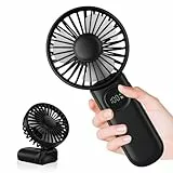 CNMTCCO Handventilator, Tragbarer Mini Ventilator USB Wiederaufladbar, Leiser Kleiner Taschenventilator, 5 Windgeschwindigkeiten, Faltbarer Ventilator für Reisen, Büro, Camping und Sommer (schwarz)