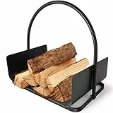 Amagabeli Holzkorb 45 x 30 x 43cm Kaminholzkorb Brennholzkorb Metall Feuerholzkorb Holzwiege Kamin aus Stahl mit Henkel Tragekorb für Holz Kaminholz Holztrage für Holzofen Kaminholzschale