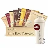 VETAIN Protein Pulver Probierbox mit Shaker - 23g Eiweiß - 8 x 30g - 4 Proteinquellen fermentiert Erbsen - Bio Veganes Proteinpulver - Ohne Soja & künstliche Süßungsmittel - NEUE REZEPTUR