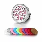 JewelryWe Schmuck 316L Edelstahl Baum Auto Aromatherapie Ätherisches Öl Diffusor Lufterfrischer Vent Clip Medaillon mit 10 Ersatz Filzpad