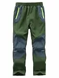Zzkouine Kinder Softshellhose Schneehose Thermohose Hosen Jungen Mädchen Winterhose Outdoorhose Wanderhose, Grün/Grau 152-158