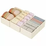 DIMJ 4 Stück Schubladen Ordnungssystem Schubladen Organizer, Faltbare Aufbewahrungsbox Stoff, Schubladeneinsätze für Kleiderschränke, Kleiderschrank Organizer für Kleidung, Beige