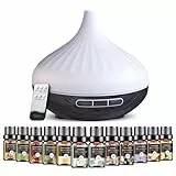 AESHORY 500ml Aroma Diffuser Mit 12 x 5ml Ätherische Öle, Ultraschall Aromatherapie Diffuser Luftbefeuchter, 7 Farbigem LED Licht, 4 Timer, Fernbedienung, Schwarz