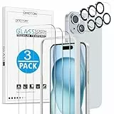 OMOTON für iPhone 15 Panzer Schutz Glas mit Rahmen-Installationshilfe, kompatibel mit iPhone 15 Kamera Schutzfolie, 3+3 Stück, Anti- Kratzer, Bläschenfrei, 9H Härte, HD-Klar