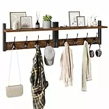 YMYNY Wandgarderoben mit Ablage, 2er Set Wandregal in einem Paket, Garderobenhaken mit 8 Doppelhaken, 80cm für Hüte, Kleidung, Dekoration im Eingang, Flur, Küche, Schlafzimmer, Braun HWS001H-2